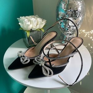 Black and Silver Bow Detail Women's Heels
